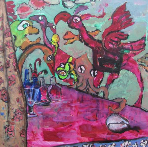 Poulpe et porcelaine - 100x100 - huile sur toile